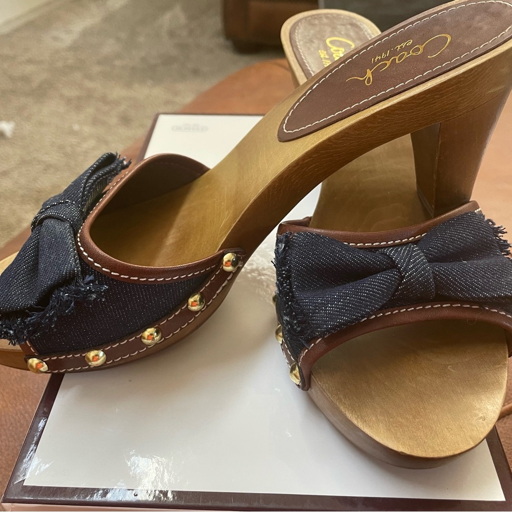Coach denim and leather trim heels. Only worn once. Excellent condition